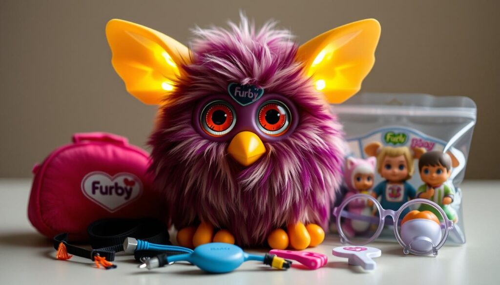 Image of the new Furby with glowing ears and bundled accessories